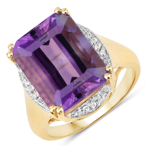 11.58 Carat Genuine Amethyst and White Topaz .925 Sterling Silver Ring