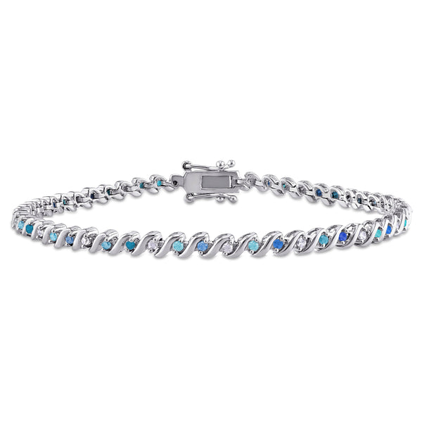 Sterling Silver Round Shape Multi Gemstone Tennis Bracelet