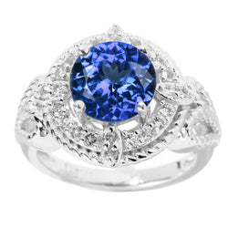 V3 Jewelry Natural Tanzanite and White Topaz Halo Ring