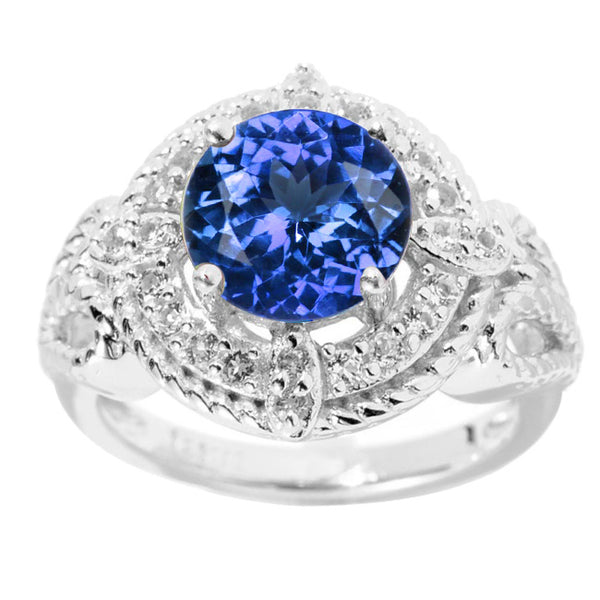 V3 Jewelry Natural Tanzanite and White Topaz Halo Ring