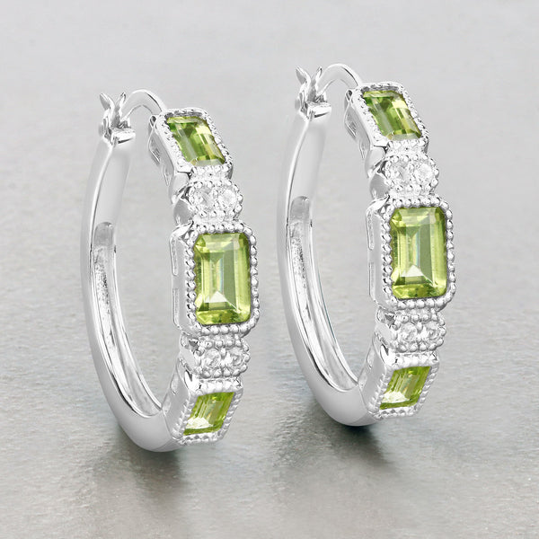 2.40 Carat Genuine Peridot and White Topaz .925 Sterling Silver Earrings