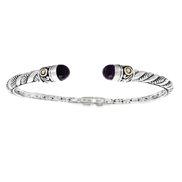 Amethyst Bangle Bracelet Sterling Silver 18KT Gold