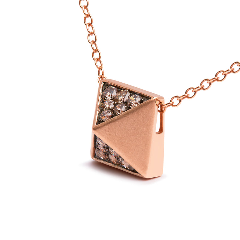 14K Rose Gold 1/4 Cttw Brown Diamond Matte Finished Pyramid Pendant Necklace (Brown Color, SI1-SI2 Clarity) - 18" Inches