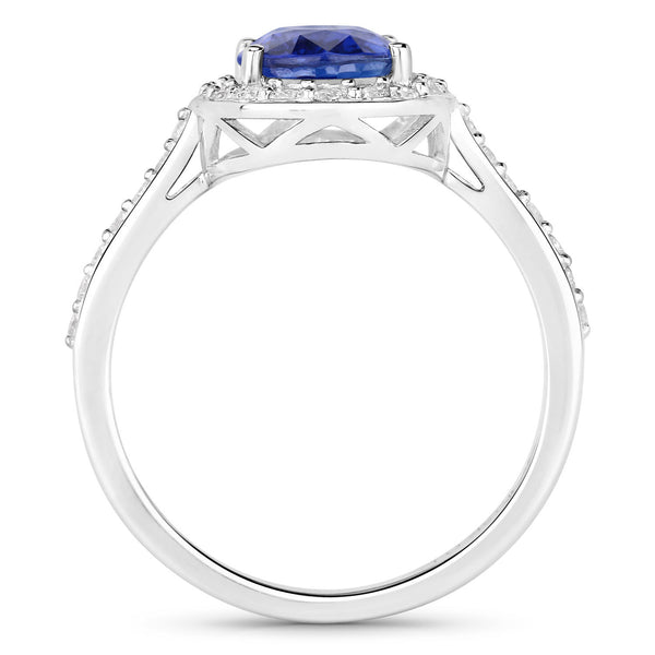 2.51 Carat Genuine Blue Sapphire and White Diamond 18K White Gold Ring