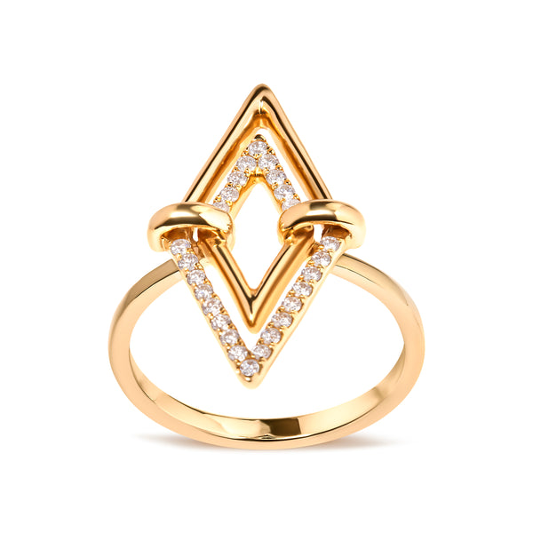 14K Yellow Gold 1/5 Cttw Diamond Double Triangle Ring (G-H Color, SI1-SI2 Clarity) - Size 7