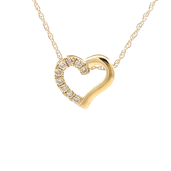 .09ct Diamond Heart Love Pendant 14KT Yellow Gold