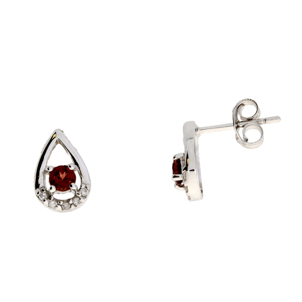 Natural .29ct Garnet Diamond Earrings 10KT White Gold