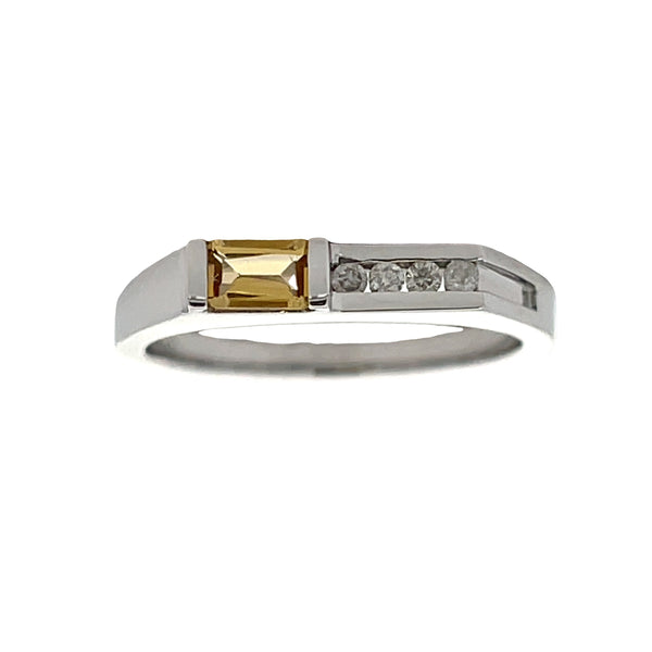 Natural .06ct Citrine Diamond Ring 10KT White Gold