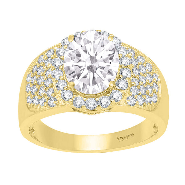V3 Jewelry 18K Gold Plated Natural White Topaz Halo Ring