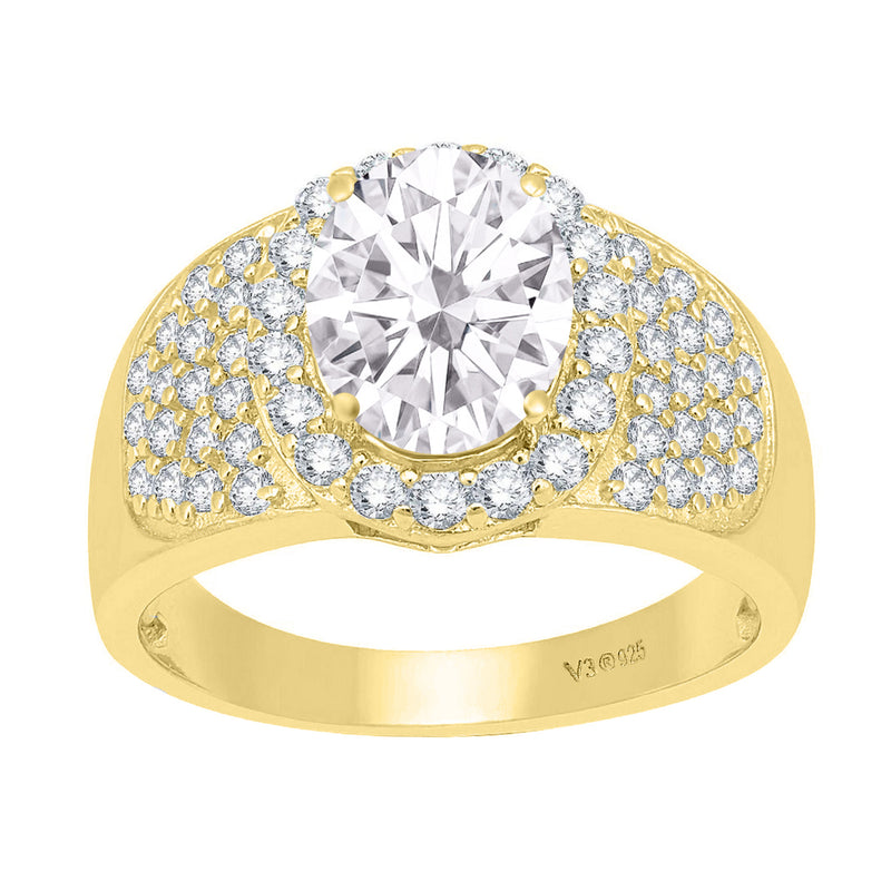 V3 Jewelry 18K Gold Plated Natural White Topaz Halo Ring