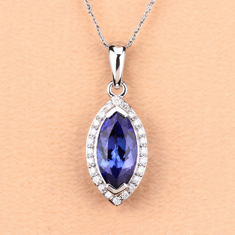 2.07 Carat Genuine Tanzanite and White Diamond 14K White Gold Pendant