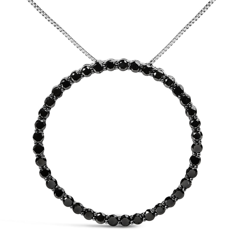 .925 Sterling Silver 2.0 Cttw Black Diamond Open Hoop Circle 18" Pendant Necklace (Black Color, I2-I3 Clarity)