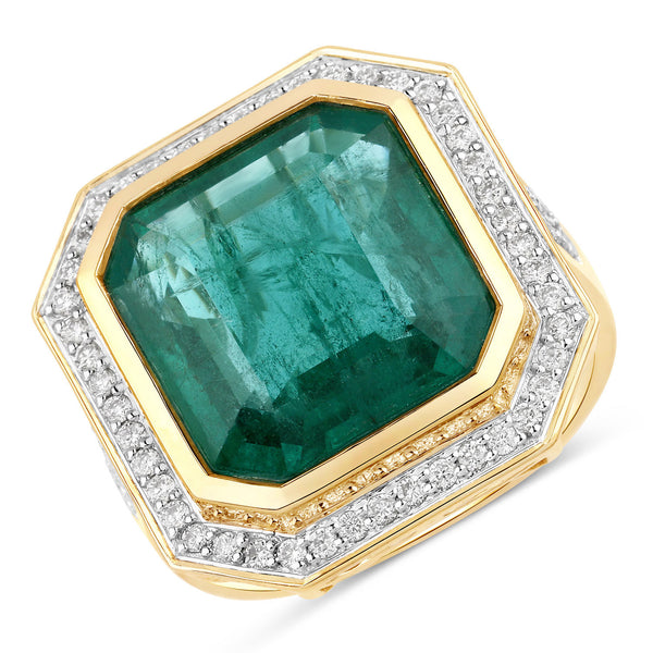 IGI Certified 8.94 Carat Genuine Zambian Emerald and White Diamond 14K Yellow Gold Ring