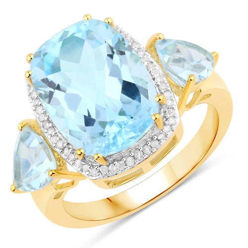 8.23 Carat Genuine Blue Topaz and White Diamond .925 Sterling Silver Ring