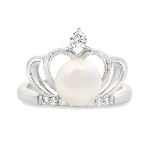 Natural FW Pearl Cubic Zirconium Ring Sterling Silver