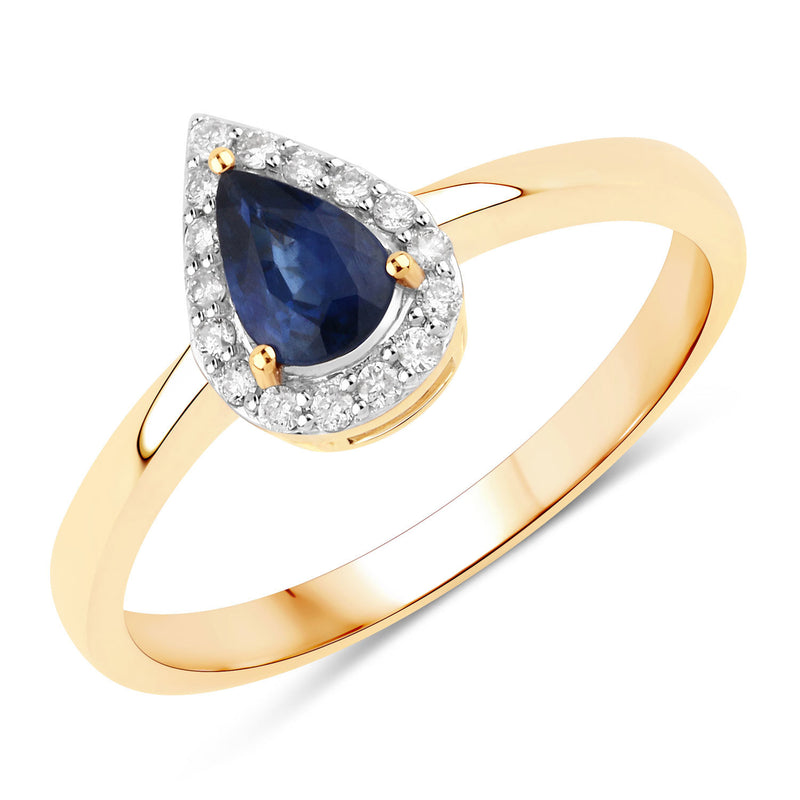 0.49 Carat Genuine Blue Sapphire and White Diamond 14K Yellow Gold Ring