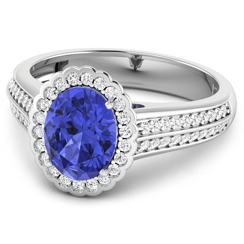 2.02 Carat Genuine Tanzanite and White Diamond 14K White Gold Ring