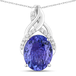 2.58 Carat Genuine Tanzanite and White Diamond 14K White Gold Pendant