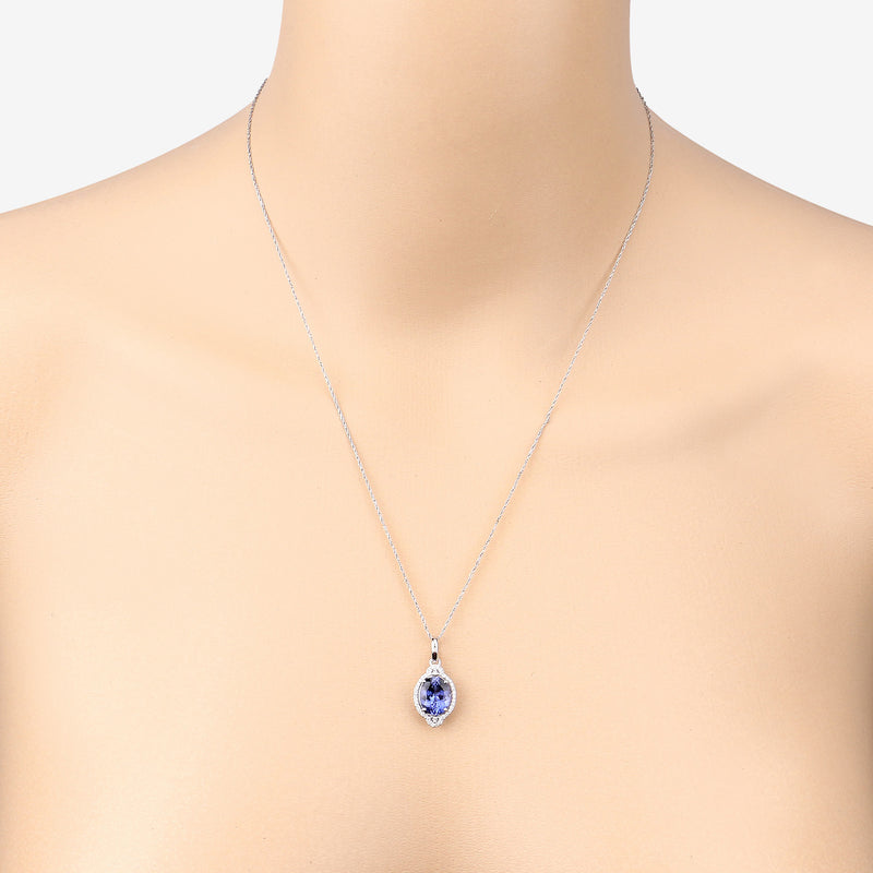 2.76 Carat Genuine Tanzanite and White Diamond 14K White Gold Pendant