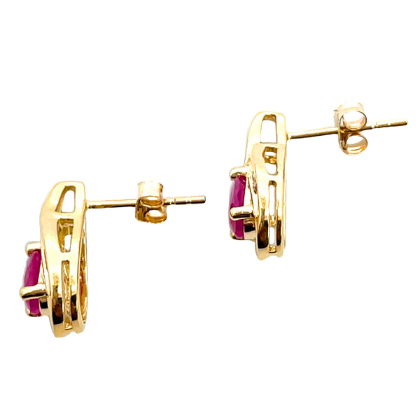 Genuine 1.16ct Ruby Diamond Earrings 14KT Yellow Gold