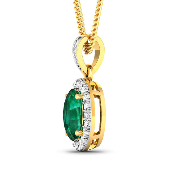 1.18 Carat Genuine Zambian Emerald and White Diamond 14K Yellow Gold Pendant