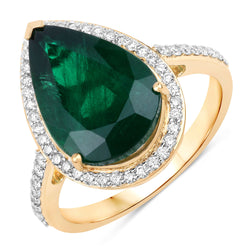 IGI Certified 5.34 Carat Genuine Zambian Emerald and White Diamond 14K Yellow Gold Ring