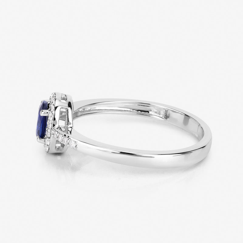 0.68 Carat Genuine Blue Sapphire and White Diamond 14K White Gold Ring