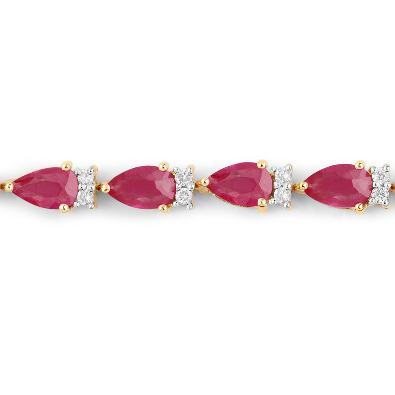 6.65 Carat Genuine Ruby and White Diamond 14K Yellow Gold Bracelet