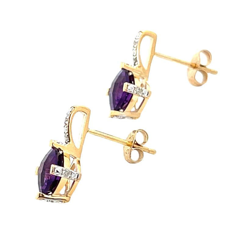 1.44ct Amethyst Diamond Earrings 14KT Yellow Gold