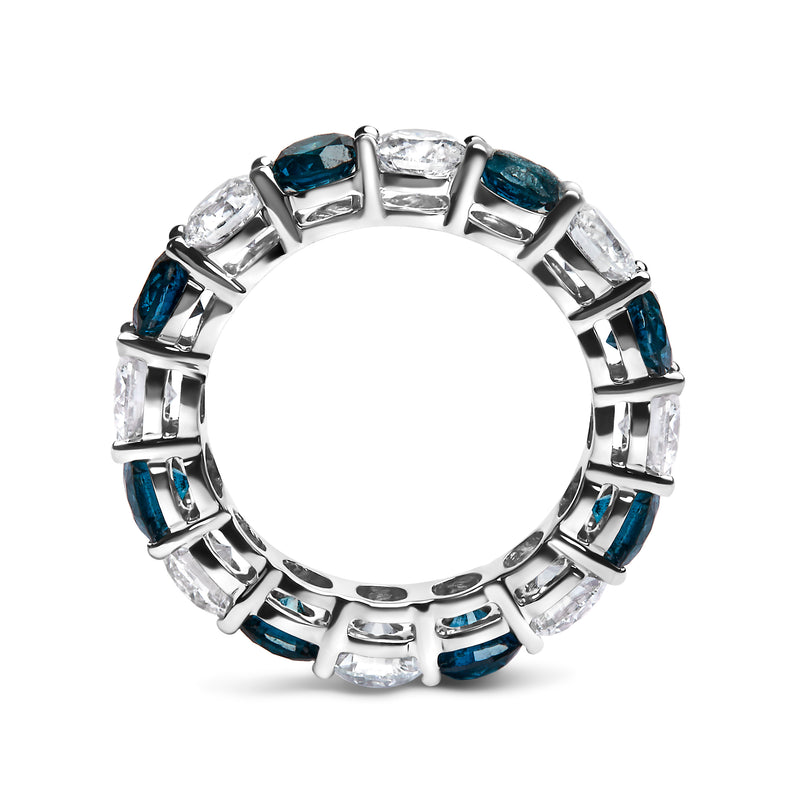 14K White Gold 6 1/4 Cttw Alternating Lab-Grown White and Natural Treated Blue Diamond Eternity Band Ring (F-G Color, VS1-VS2 Clarity)