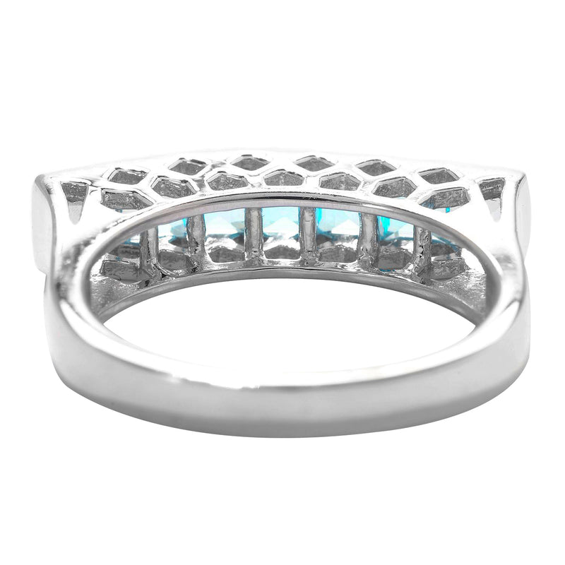 Sterling Silver with Natural Swiss Blue Topaz Flat Top Seven Stone Band Ring