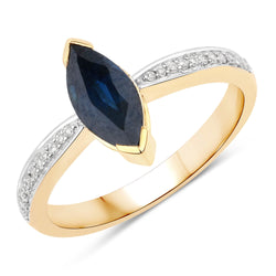 1.44 Carat Genuine Blue Sapphire and White Diamond 14K Yellow Gold Ring