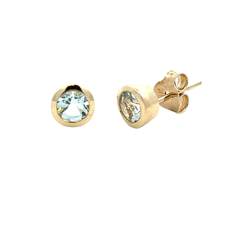 Genuine .43ct Aquamarine Stud Earrings 10KT Yellow Gold