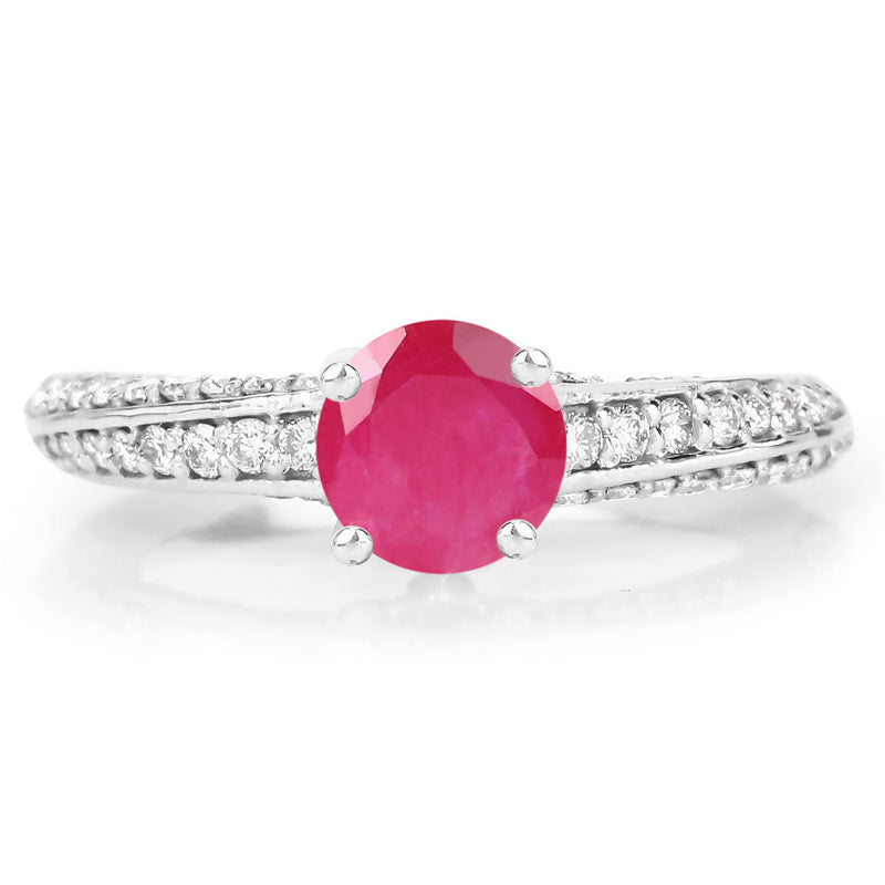 1.49 Carat Genuine Ruby and White Diamond 14K White Gold Ring (I Color, SI Clarity)