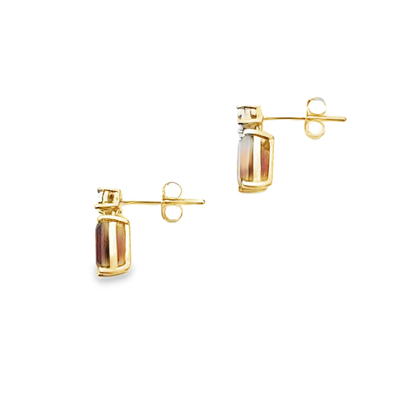 Genuine 2.35ct Garnet Diamond Earrings 10KT Yellow Gold