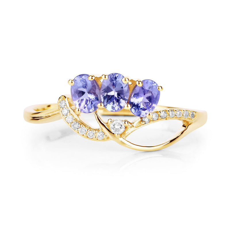 0.56 Carat Genuine Tanzanite and White Diamond 14K Yellow Gold Ring