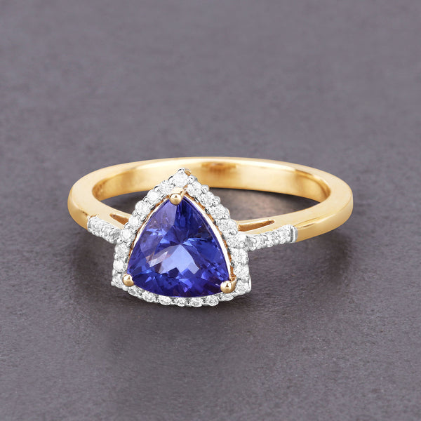 1.62 Carat Genuine Tanzanite and White Diamond 14K Yellow Gold Ring