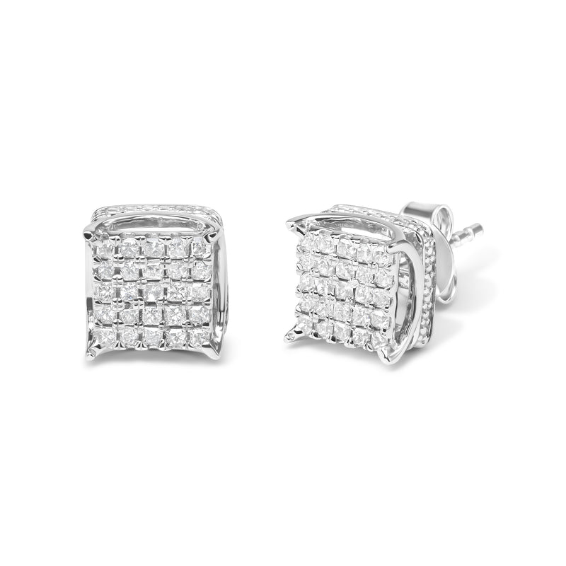 10K White Gold 1/2 Cttw Princess Cut Diamond Square Shaped Multi Stone Stud Earrings (H-I Color, SI1-SI2 Clarity)