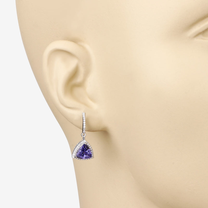 3.86 Carat Genuine Tanzanite and White Diamond 14K White Gold Earrings