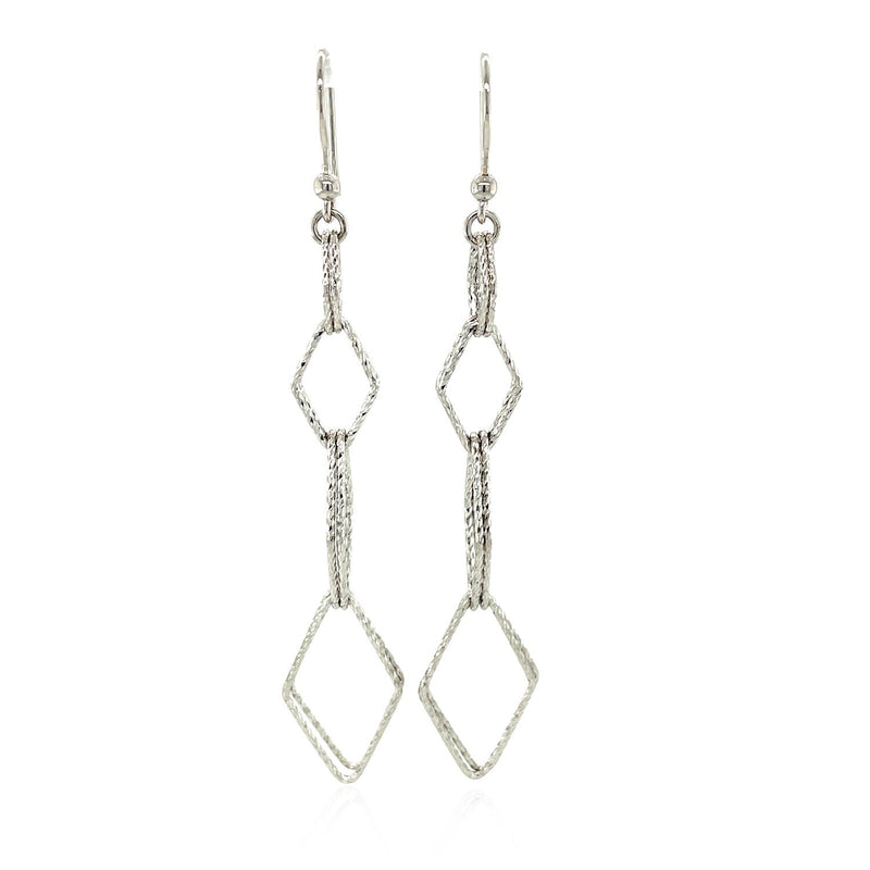 Sterling Silver Textured Interlocking Diamond Motif Dangle Earrings