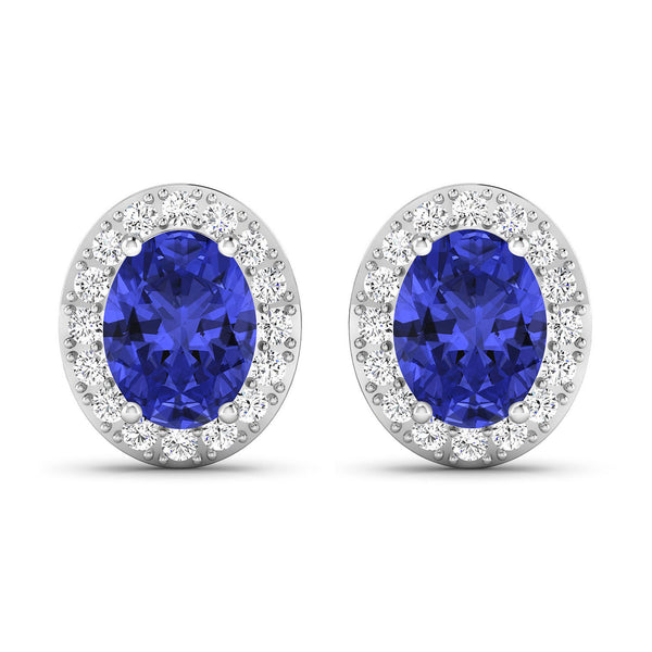 2.63 Carat Genuine Tanzanite and White Diamond 14K White Gold Earrings