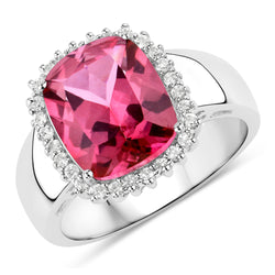 4.38 Carat Genuine Pink Topaz and White Topaz .925 Sterling Silver Ring