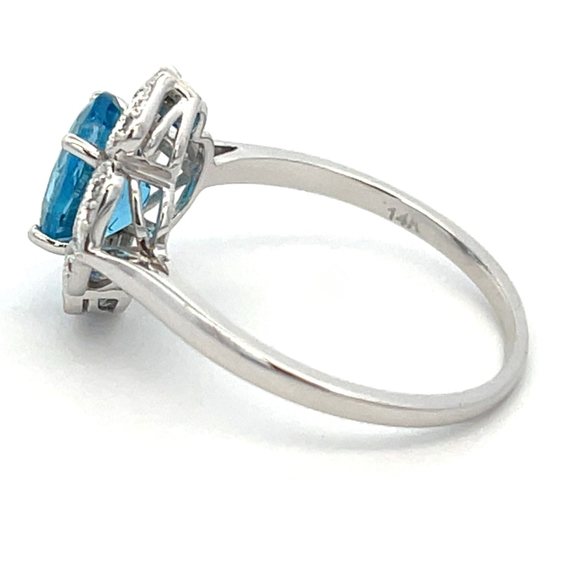 Genuine 1.43ct Blue Topaz Diamond Ring 14KT White Gold