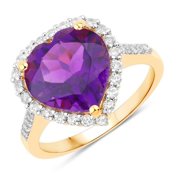 4.86 Carat Genuine Amethyst and White Topaz .925 Sterling Silver Ring