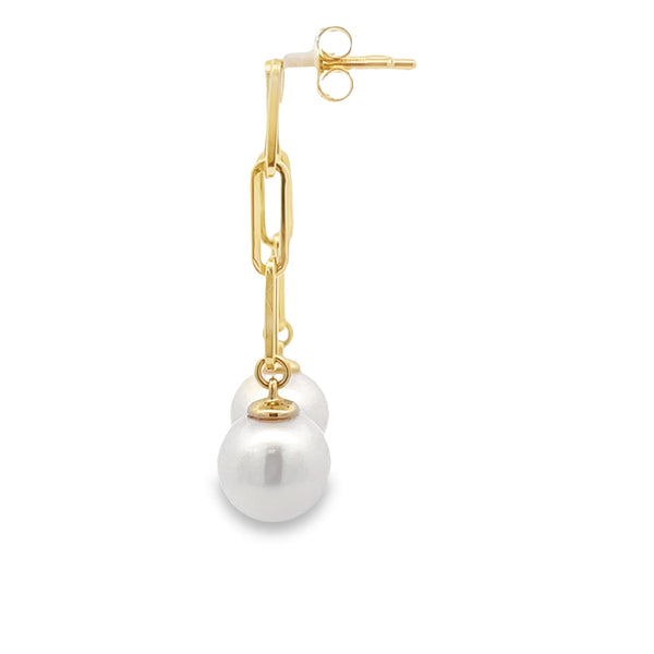 Natural FW Pearl Dangle Earrings 14KT Yellow Gold