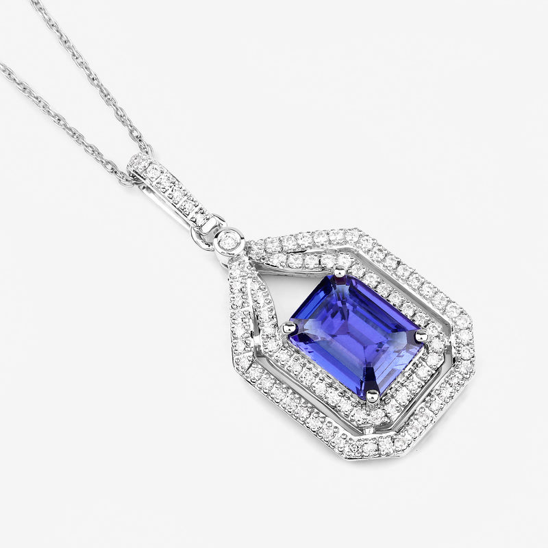 2.48 Carat Genuine Tanzanite and White Diamond 14K White Gold Pendant