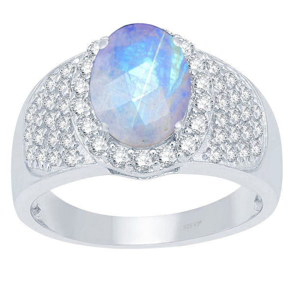 V3 Jewelry Moonstone & White Topaz Halo Ring