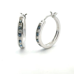 .48ct Sapphire Diamond Hoop Earrings 14KT White Gold