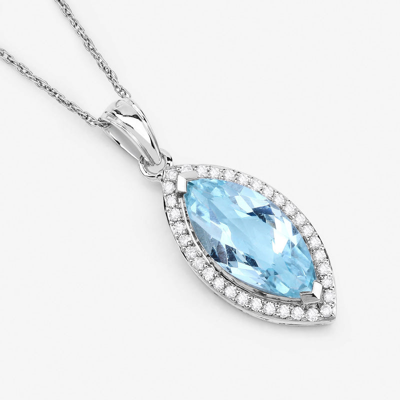 2.55 Carat Genuine Aquamarine and White Diamond 14K White Gold Pendant