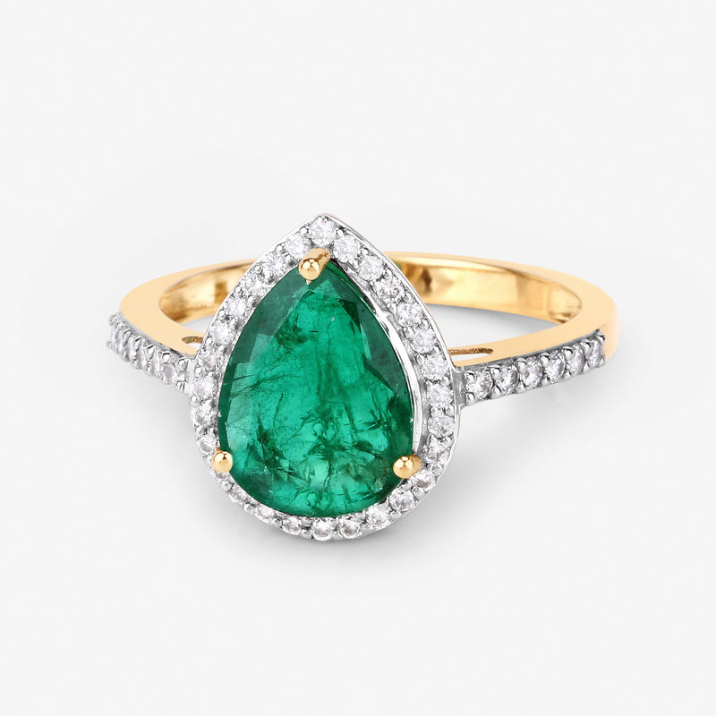 2.00 Carat Genuine Zambian Emerald and White Diamond 14K Yellow Gold Ring